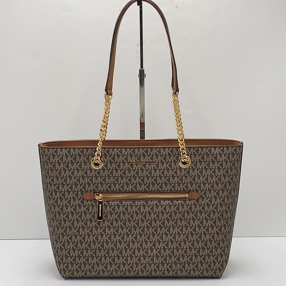 MICHAEL KORS Metallic Logo Chain Tote Bag & LARGE DOUBLE ZIP WRISTLET WALLET - Picture 15 of 16